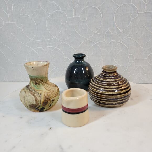 Vintage Pottery Vases 3.5" Brown Green Marble Incaware Ceramic Art Glazed Lot‎ 4 - Picture 11 of 16